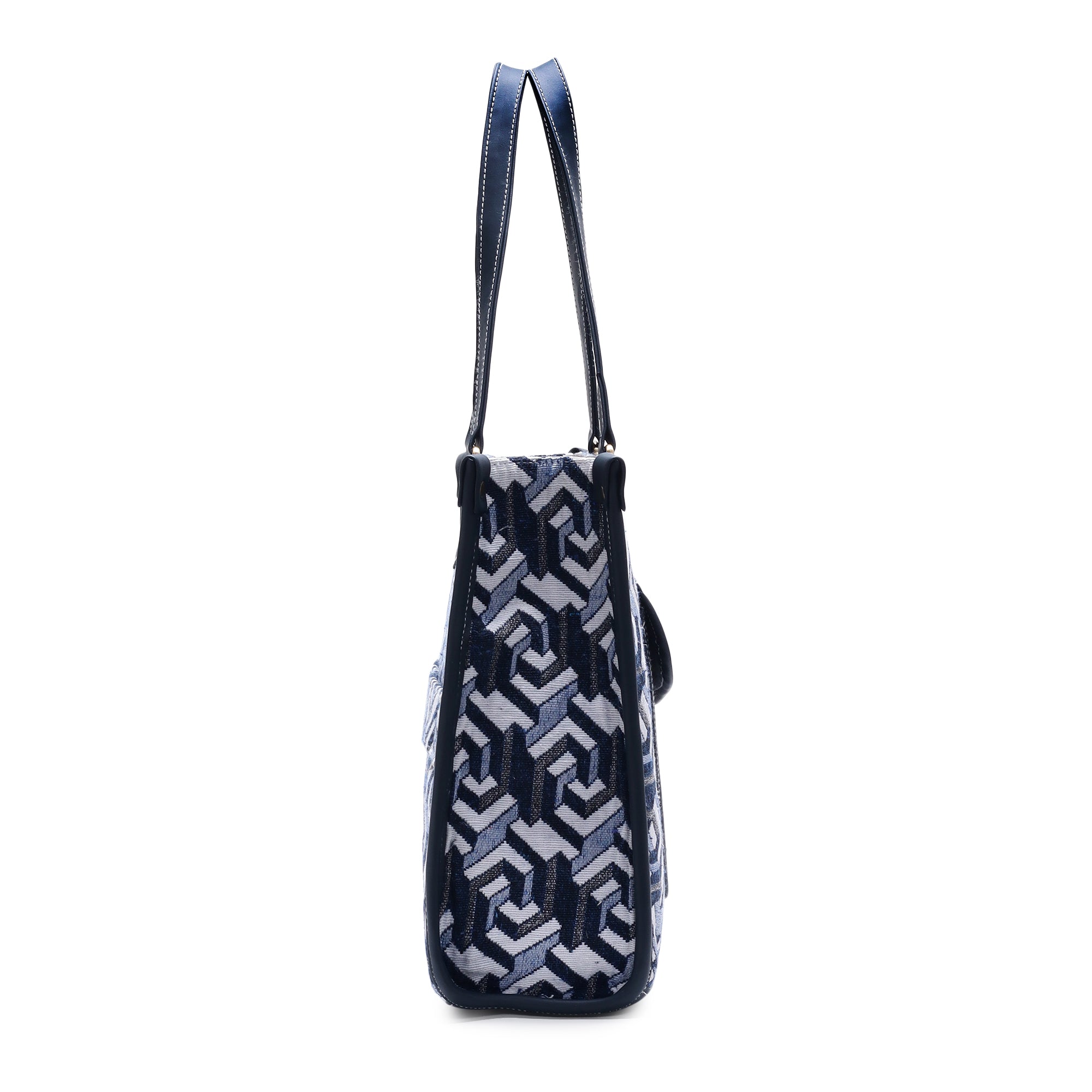 Denim Blue Print Canvas Aisha Tote Bag- Clearance Sale