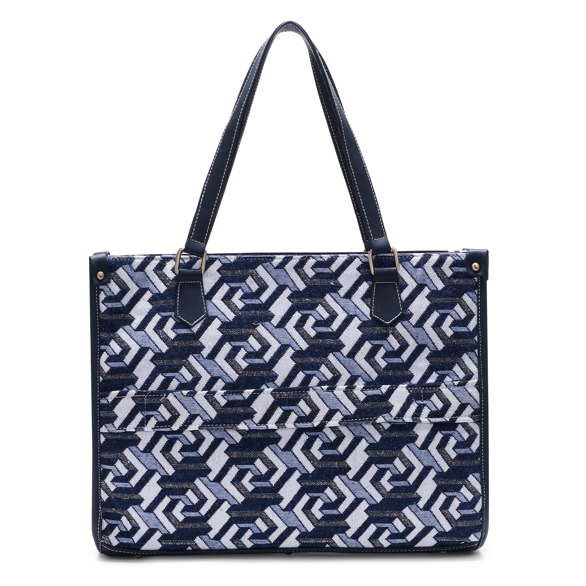 Denim Blue Print Canvas Aisha Tote Bag- Clearance Sale