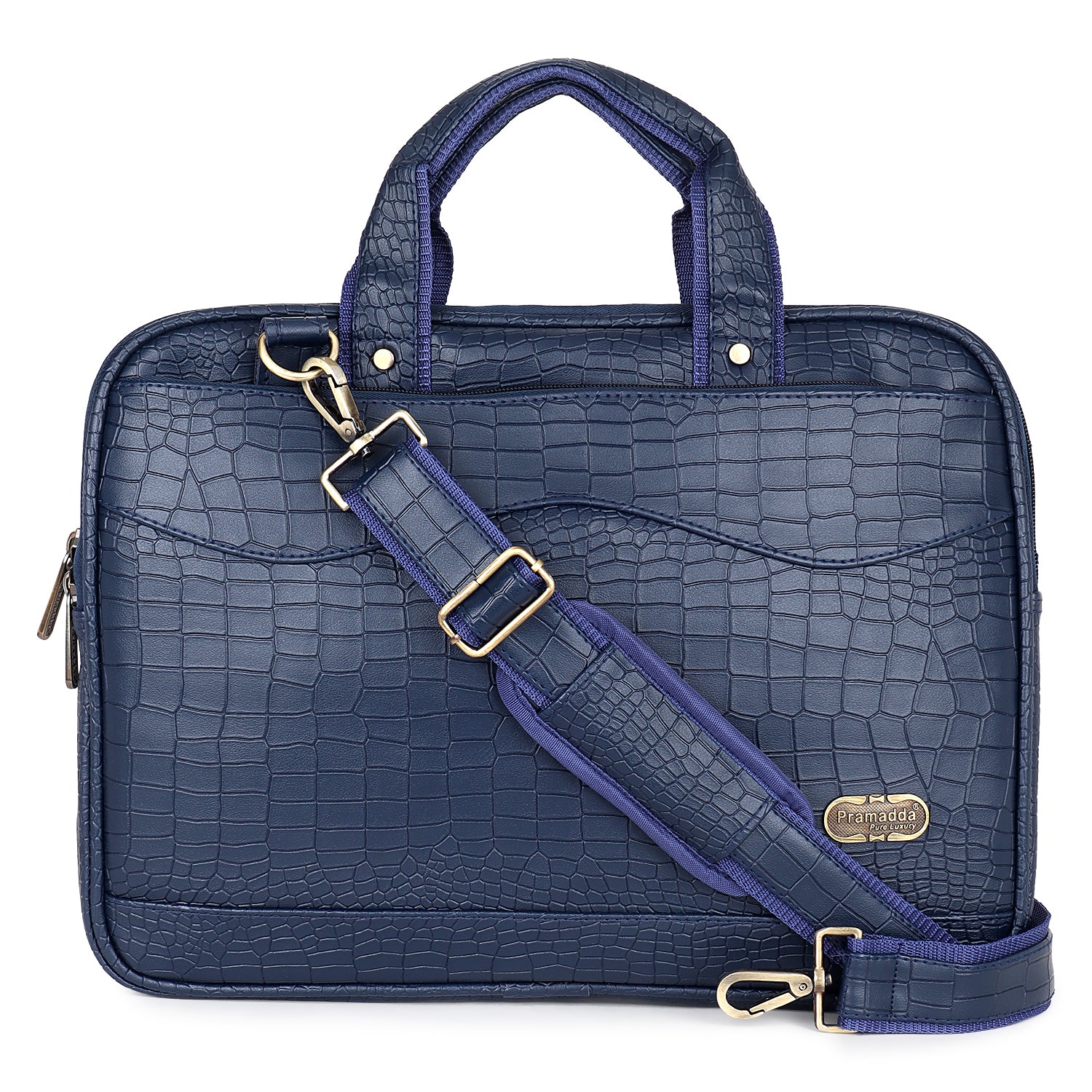 Midnight Blue Pablo Croco Laptop Messenger Bag.