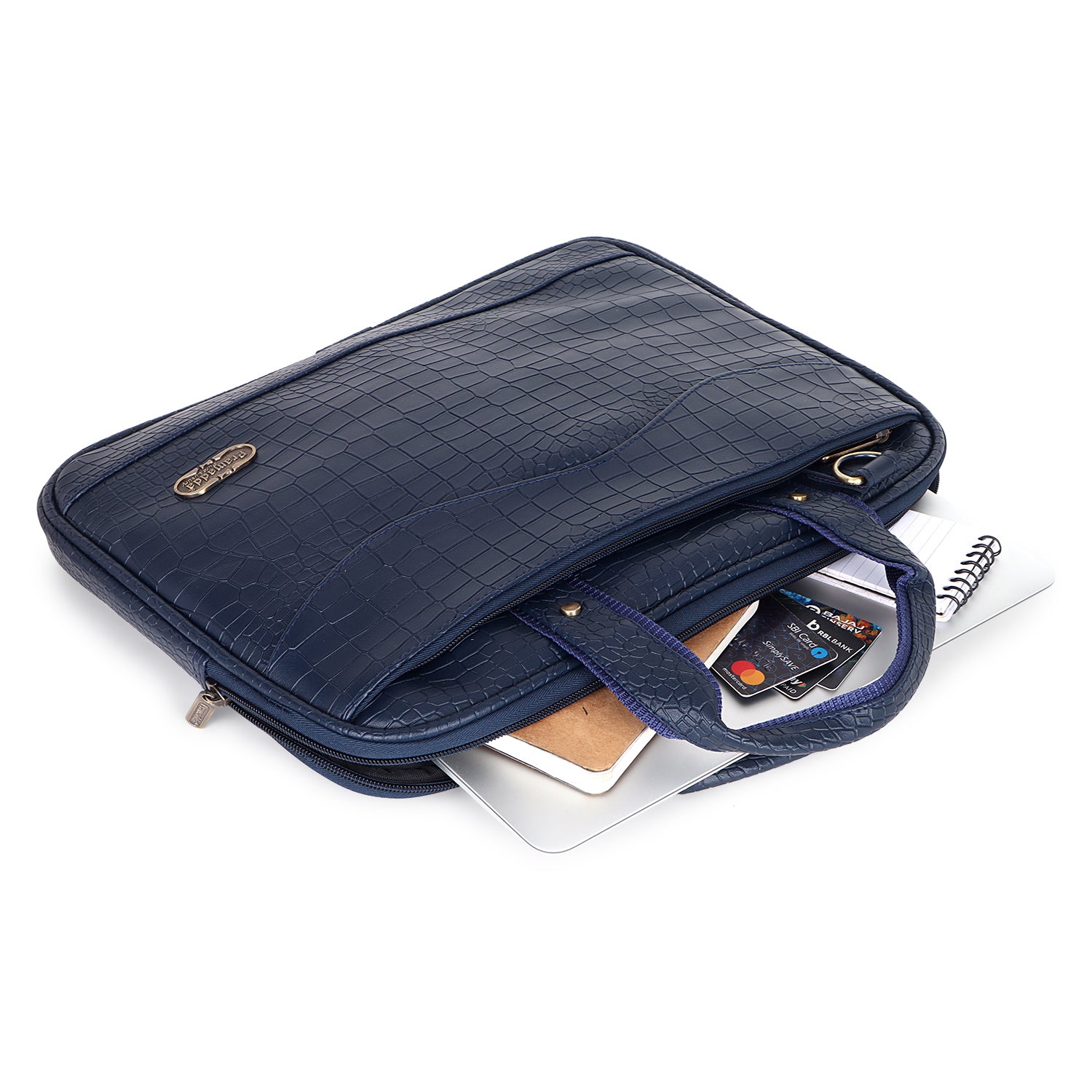 Midnight Blue Pablo Croco Laptop Messenger Bag.