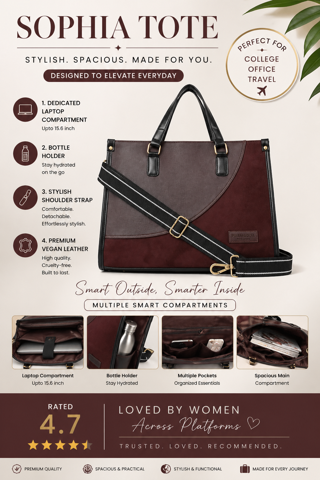 Classic Sophia Suede Tote Bag (15.5" Inch)