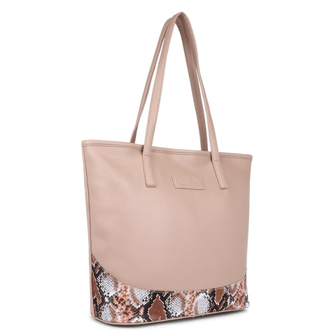 Sophie Snake Print Tote Bag in Royal Beige