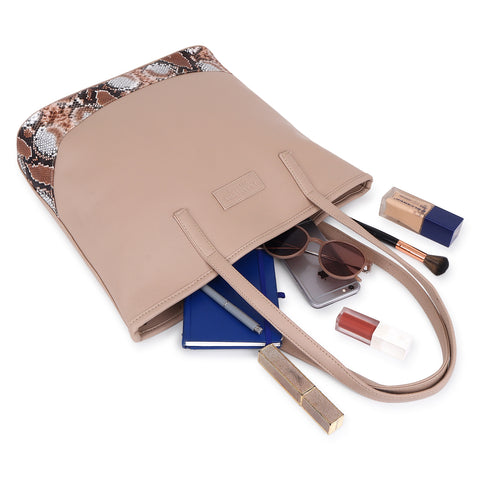 Sophie Snake Print Tote Bag in Royal Beige