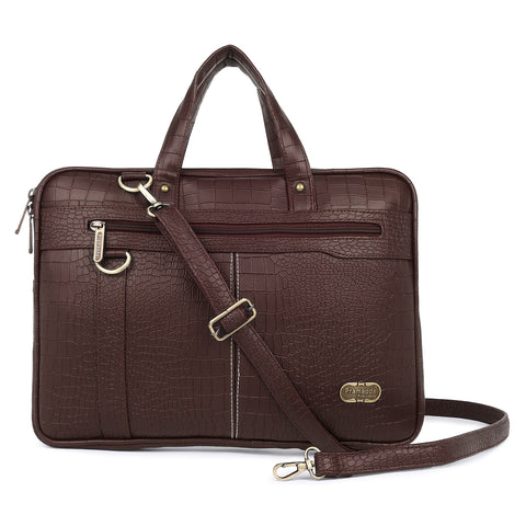 Mocha Brown Pearson Croco Office Messenger Bag