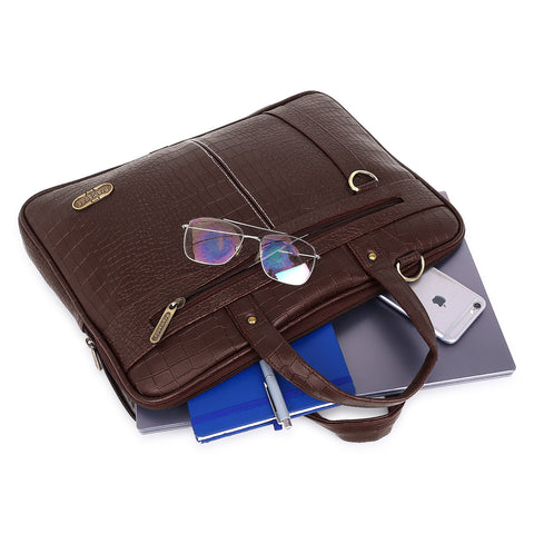 Mocha Brown Pearson Croco Office Messenger Bag