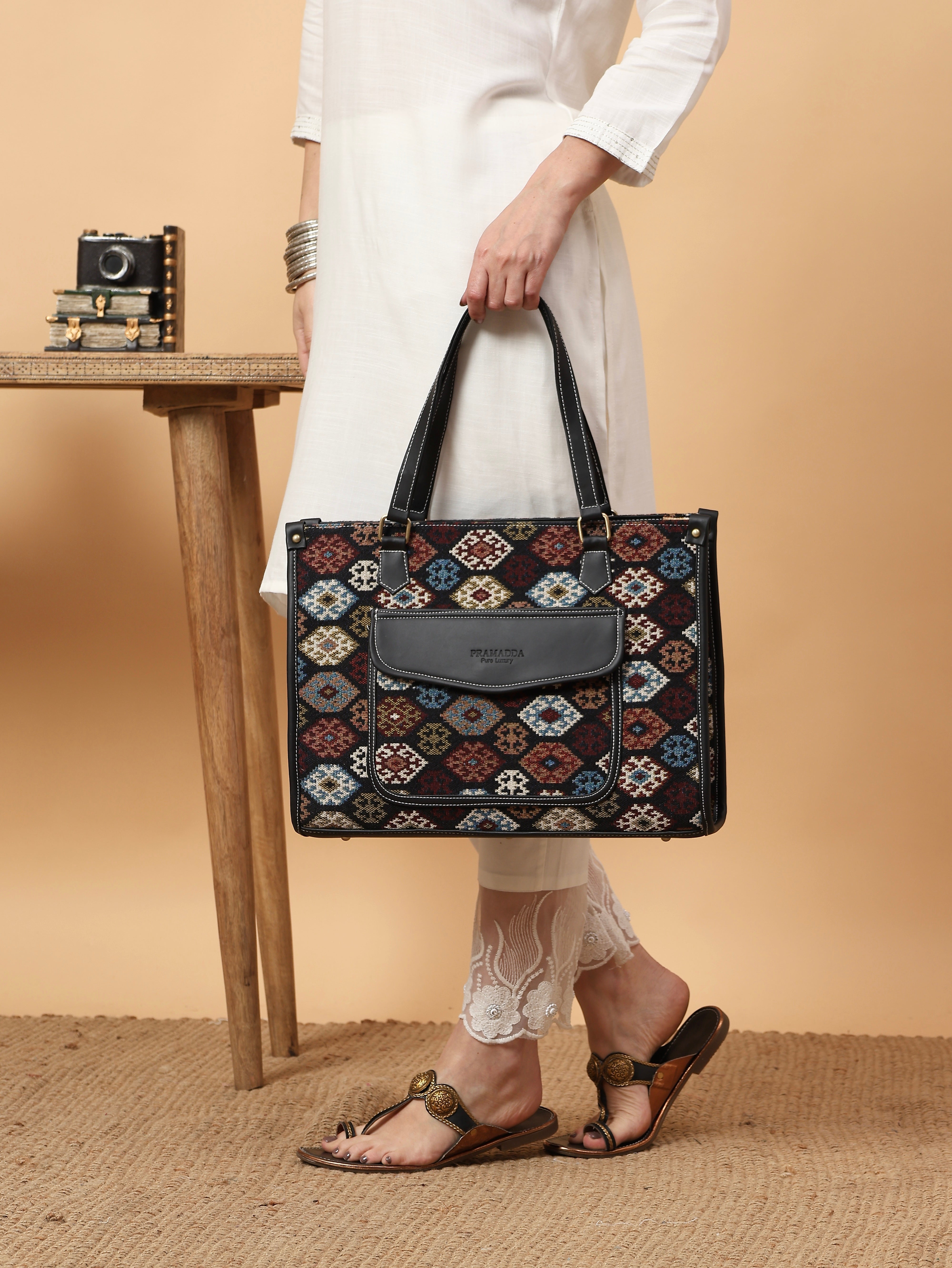 Multi Boho Print Aisha Canvas Tote Bag- Clearance Sale