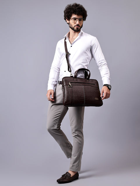 Mocha Brown Pearson Croco Office Messenger Bag