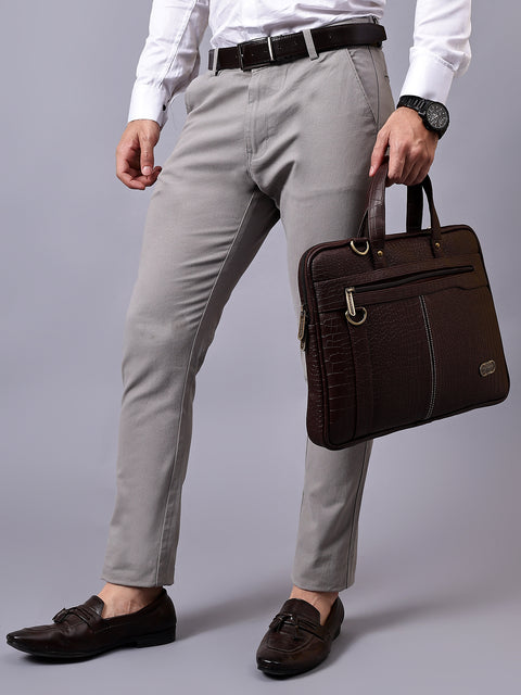 Mocha Brown Pearson Croco Office Messenger Bag