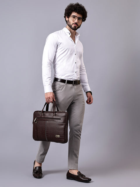 Mocha Brown Pearson Croco Office Messenger Bag