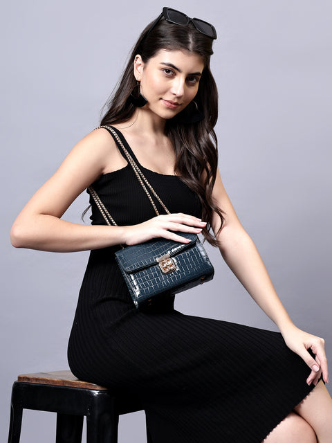 Turquise Green Kelly Croco Sling Bag For Women