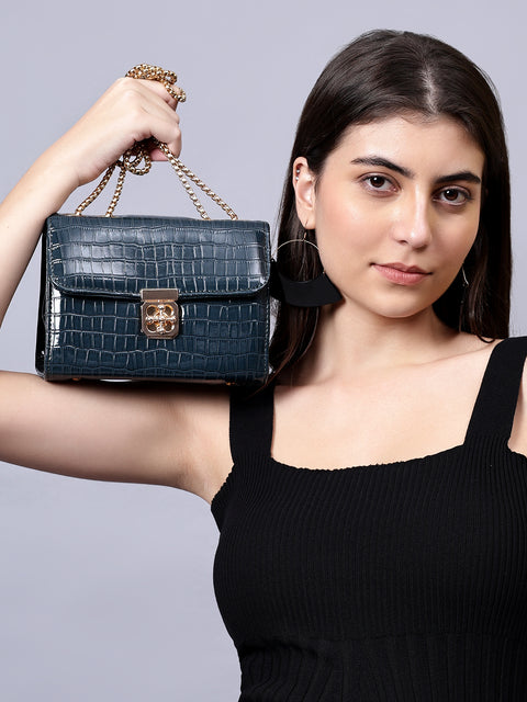 Turquise Green Kelly Croco Sling Bag For Women