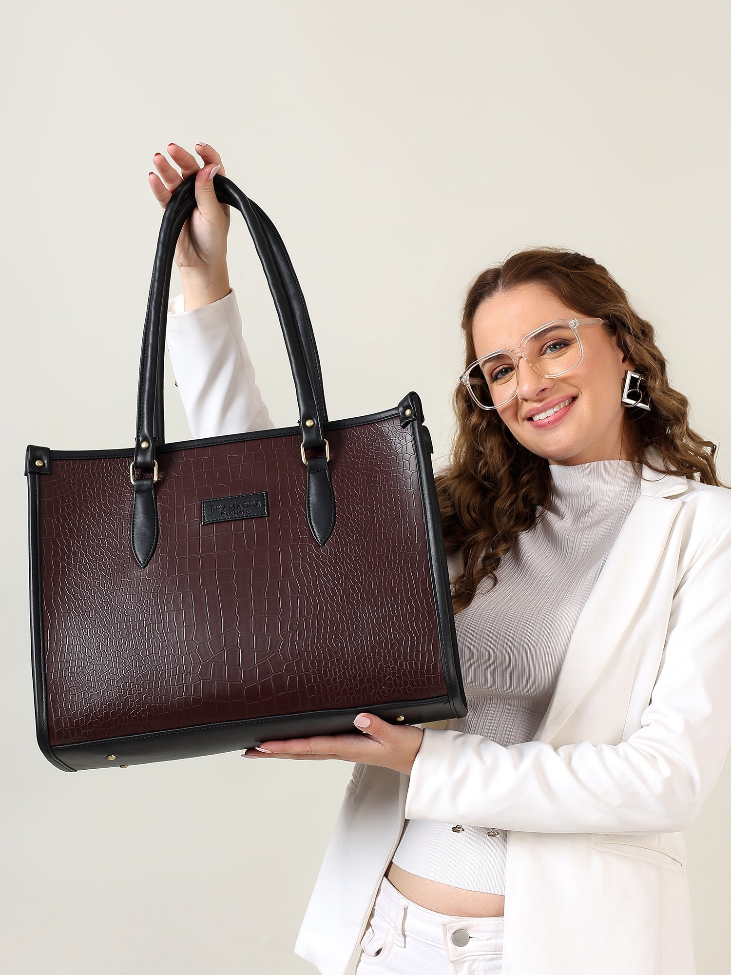 Brown Bianca Tote with Ivory Emma Shoulder Bag