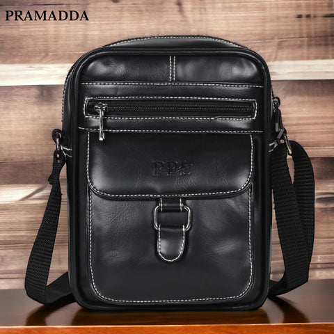 Elegant Black Vegan Leather POSH Sling mini Messenger Bag for Men Women Travel