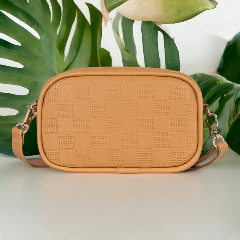 Classic Mustard check emboss crossbody sling cum waist bag for women