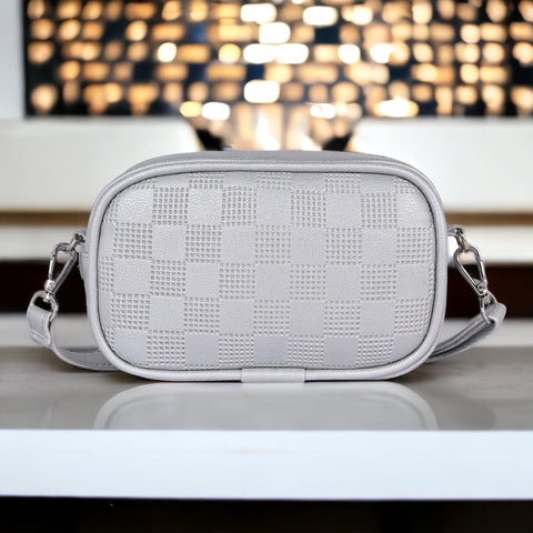Classic Silver check emboss crossbody sling cum waist bag for women
