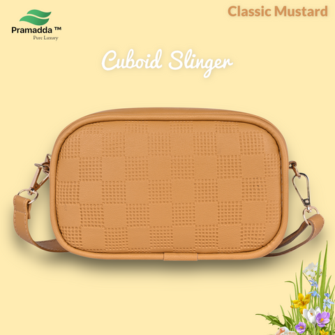 Classic Mustard check emboss crossbody sling cum waist bag for women