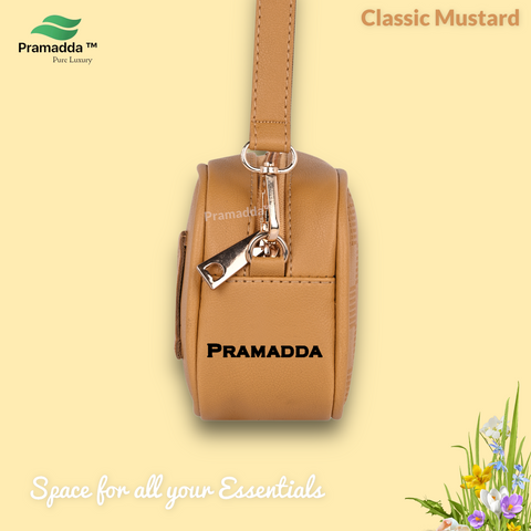 Classic Mustard check emboss crossbody sling cum waist bag for women