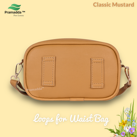 Classic Mustard check emboss crossbody sling cum waist bag for women
