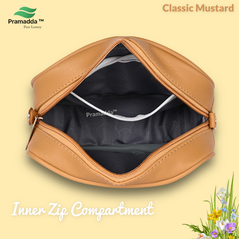 Classic Mustard check emboss crossbody sling cum waist bag for women