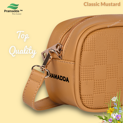 Classic Mustard check emboss crossbody sling cum waist bag for women
