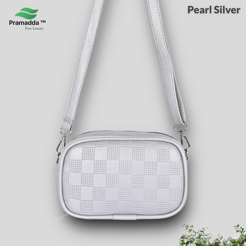Classic Silver check emboss crossbody sling cum waist bag for women