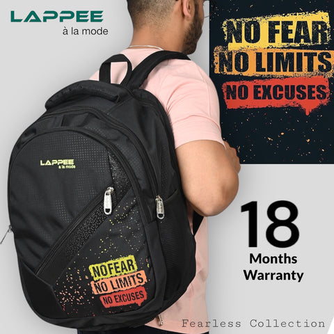 Lappee NO FEAR Midnight Black Casual Backpack with Rain Cover for Men Bagpack for College, Office, School