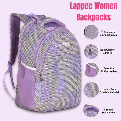 Lappee Printed Pretty Purple Casual Girls Backpack 36L | School College Office Travel.