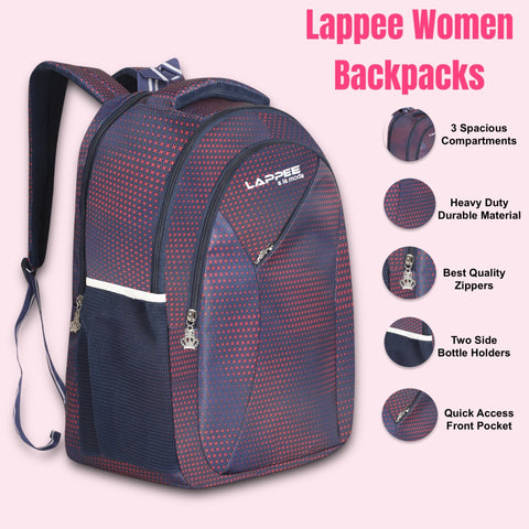 Lappee Printed Dark Blue Casual Girls Backpack 36L | School College Office Travel.