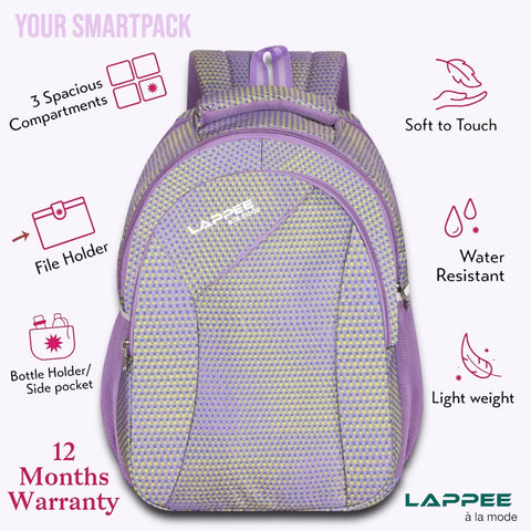 Lappee Printed Pretty Purple Casual Girls Backpack 36L | School College Office Travel.