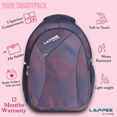 Lappee Printed Dark Blue Casual Girls Backpack 36L | School College Office Travel.
