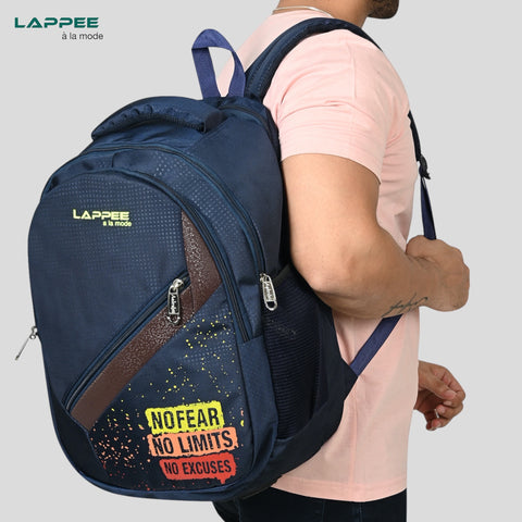 Lappee NO FEAR Elegant Blue Casual Backpack with Rain Cover for Men Bagpack for College, Office, School