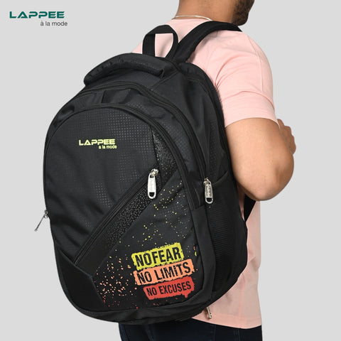 Lappee NO FEAR Midnight Black Casual Backpack with Rain Cover for Men Bagpack for College, Office, School