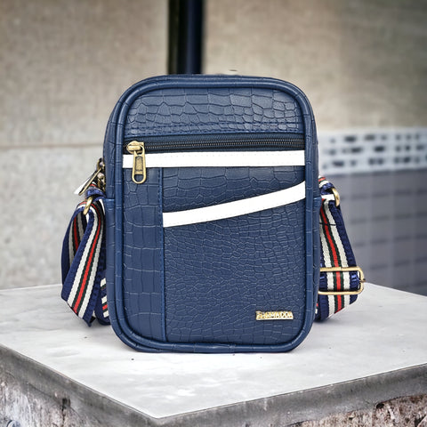 Stylish Elegant Blue Croco Leather 9 inch Crossbody sling Bag For Men