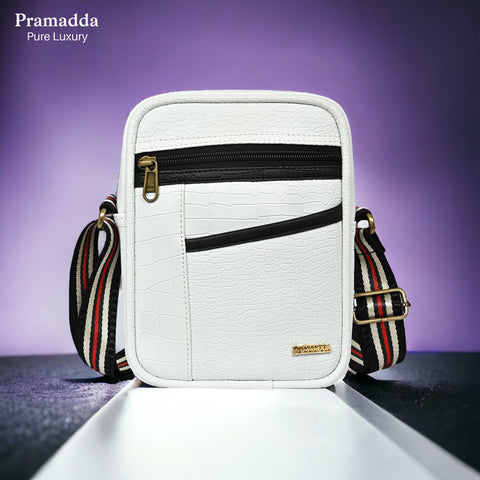 Stylish shamrock white Croco Leather 9 inch Crossbody sling Bag For Men