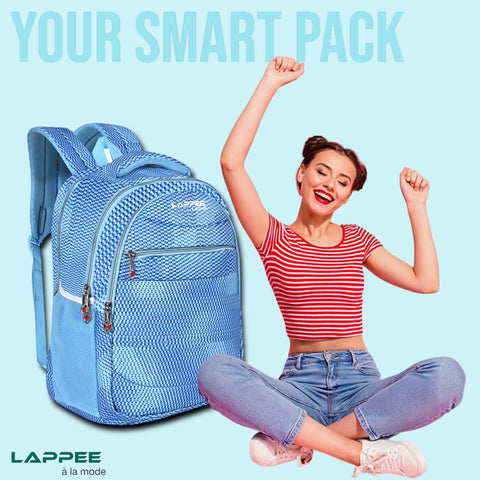 Lappee Printed Elegant Blue Casual Girls Backpack 36L | School College Office Travel.