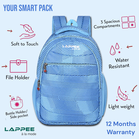 Lappee Printed Elegant Blue Casual Girls Backpack 36L | School College Office Travel.