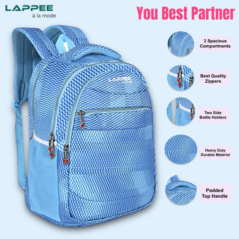 Lappee Printed Elegant Blue Casual Girls Backpack 36L | School College Office Travel.
