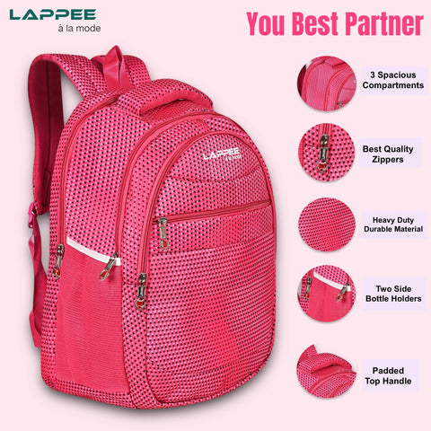 Lappee Printed Pretty Pink Casual Girls Backpack 36L | School College Office Travel.