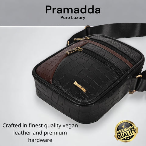 Stylish Black Diablo 9 Inches Leather Mobile Messenger Bag for men & Women.