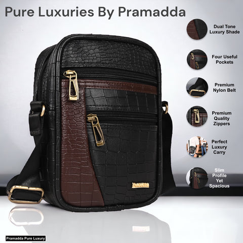 Stylish Black Diablo 9 Inches Leather Mobile Messenger Bag for men & Women.