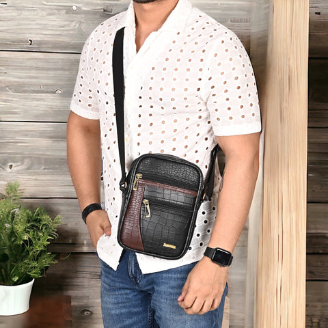 Stylish Black Diablo 9 Inches Leather Mobile Messenger Bag for men & Women.