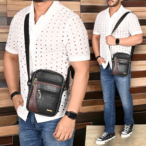 Stylish Black Diablo 9 Inches Leather Mobile Messenger Bag for men & Women.