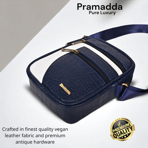 Trendy Blue Diablo 9 Inches Leather Mobile Messenger Bag for Men & Women.