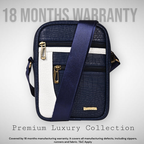 Trendy Blue Diablo 9 Inches Leather Mobile Messenger Bag for Men & Women.