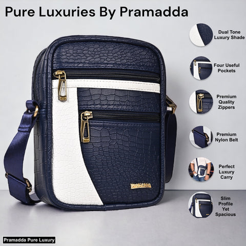 Trendy Blue Diablo 9 Inches Leather Mobile Messenger Bag for Men & Women.