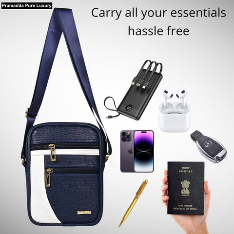 Trendy Blue Diablo 9 Inches Leather Mobile Messenger Bag for Men & Women.