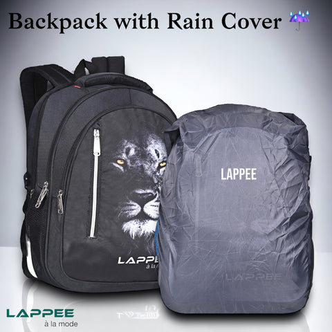 Lappee LION Stylish Black Casual Backpack with Rain Cover for Boys Bagpack for College, Office, School,Travel.