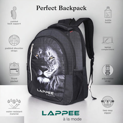 Lappee LION Stylish Black Casual Backpack with Rain Cover for Boys Bagpack for College, Office, School,Travel.