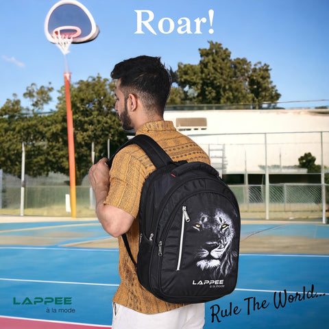 Lappee LION Stylish Black Casual Backpack with Rain Cover for Boys Bagpack for College, Office, School,Travel.