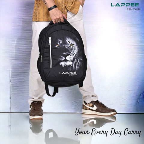 Lappee LION Stylish Black Casual Backpack with Rain Cover for Boys Bagpack for College, Office, School,Travel.